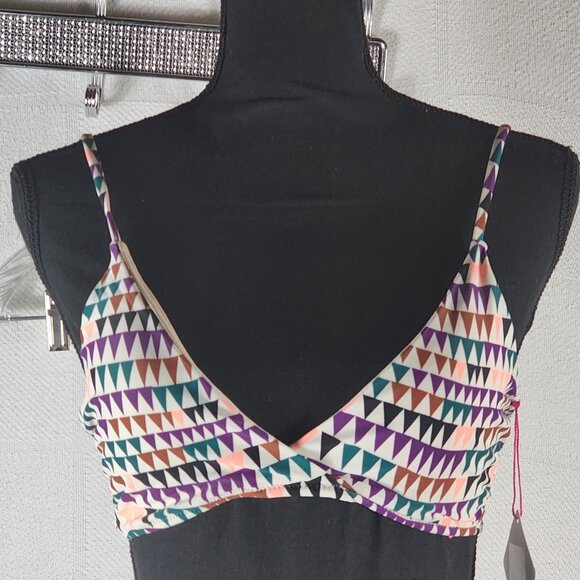 Vanilla/Beach Purple Multi Color Triangle Print Lined Nylon Span Bikini Top Sz M - Picture 1 of 16